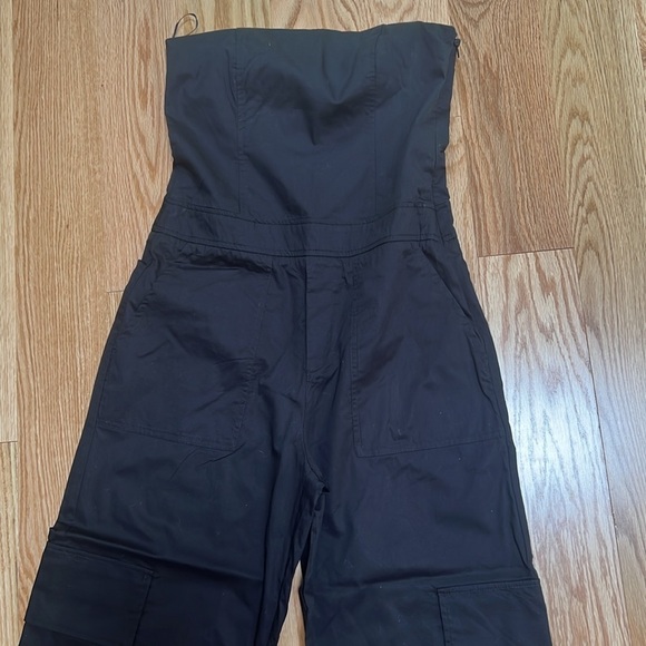 New! Zara small black cargo strapless black jumpsuit with pockets. - Picture 2 of 13